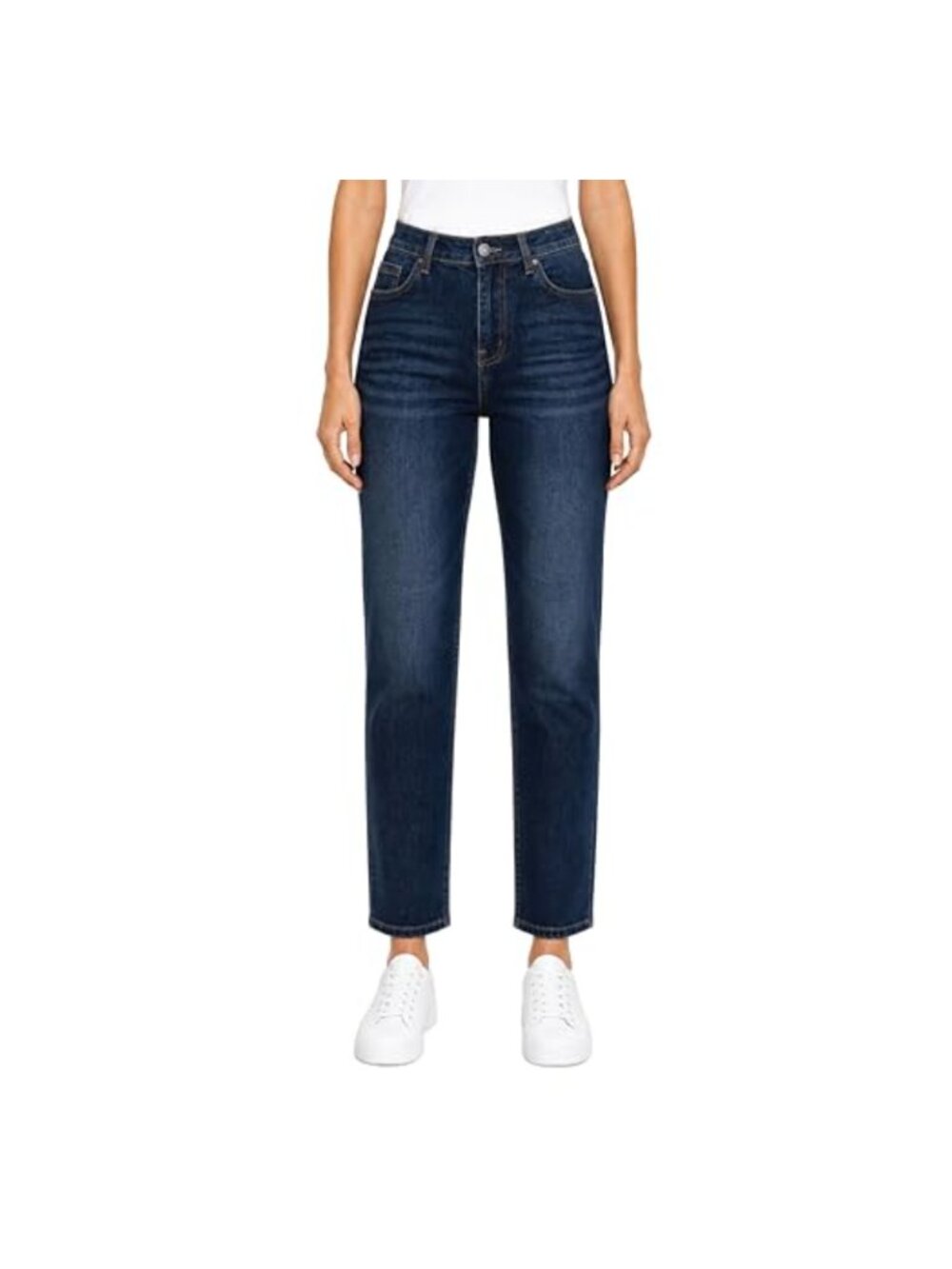 High Waist Stretch Denim Straight Leg Jeans Relaxed Fit Cotton Blend